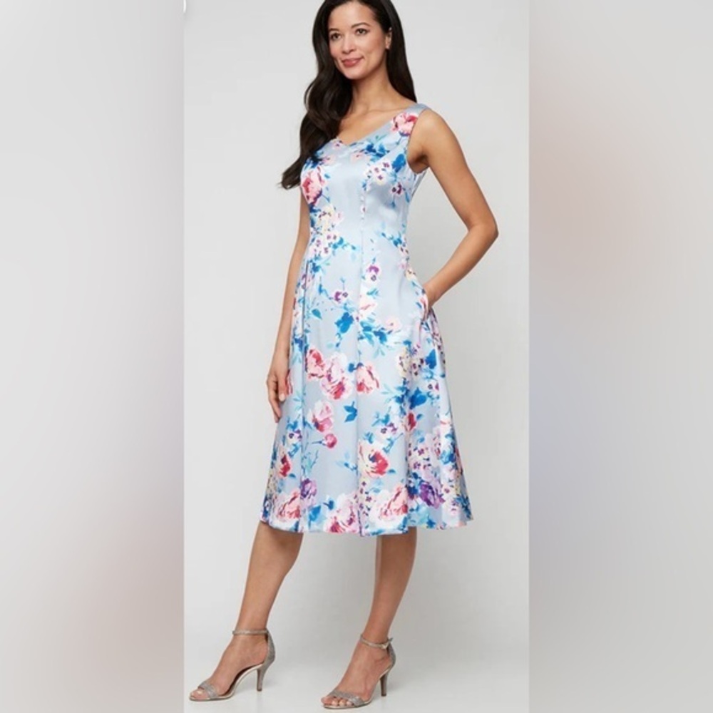 Alex Evenings Short Printed Midi Cocktail A Line Dress Size 8 NWOT - Picture 1 of 5